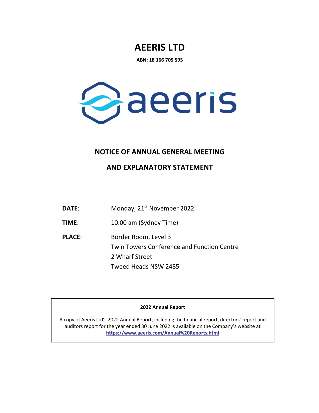 AEERIS 2022 AGM