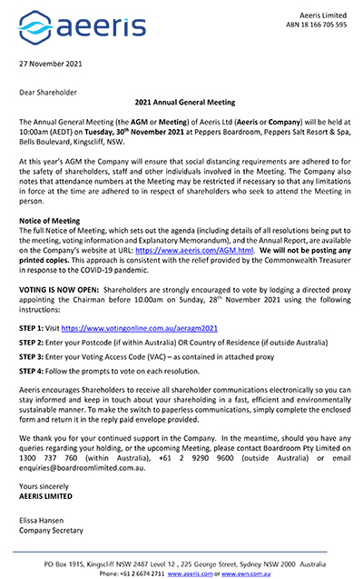 AGM Letter to Shareholders