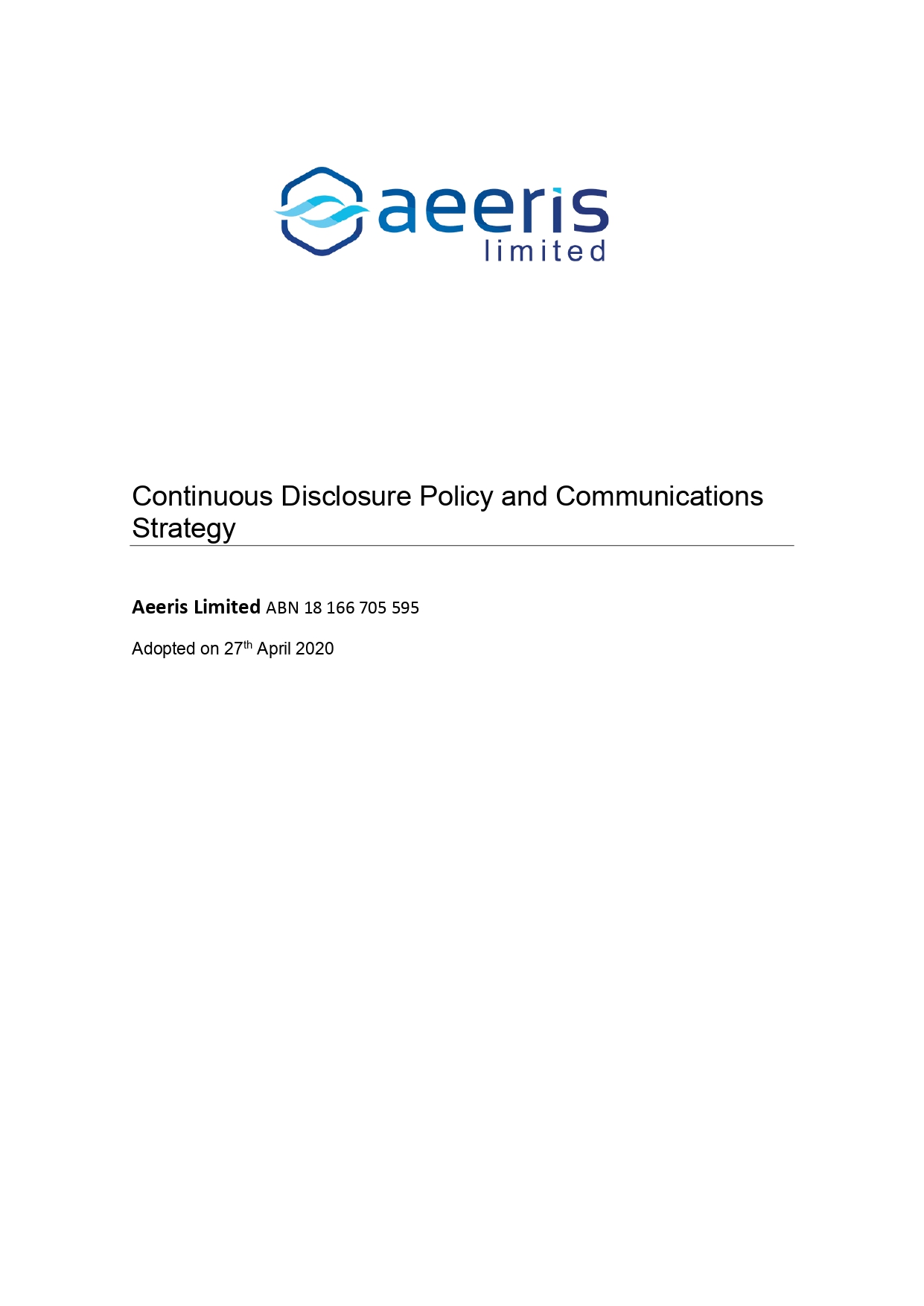 AER Continuous Disclosure Policy and Communications Strategy
