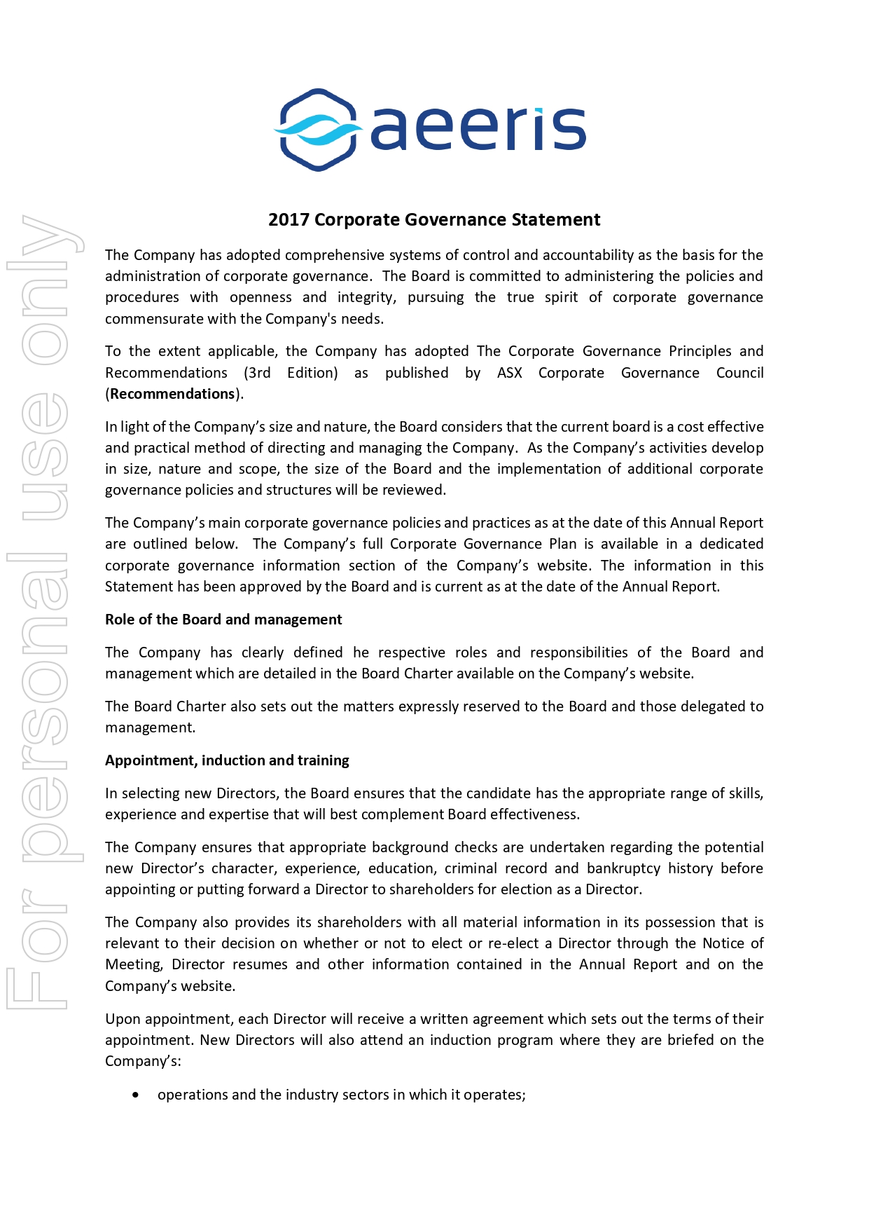 Corporate Governance Statement 2017