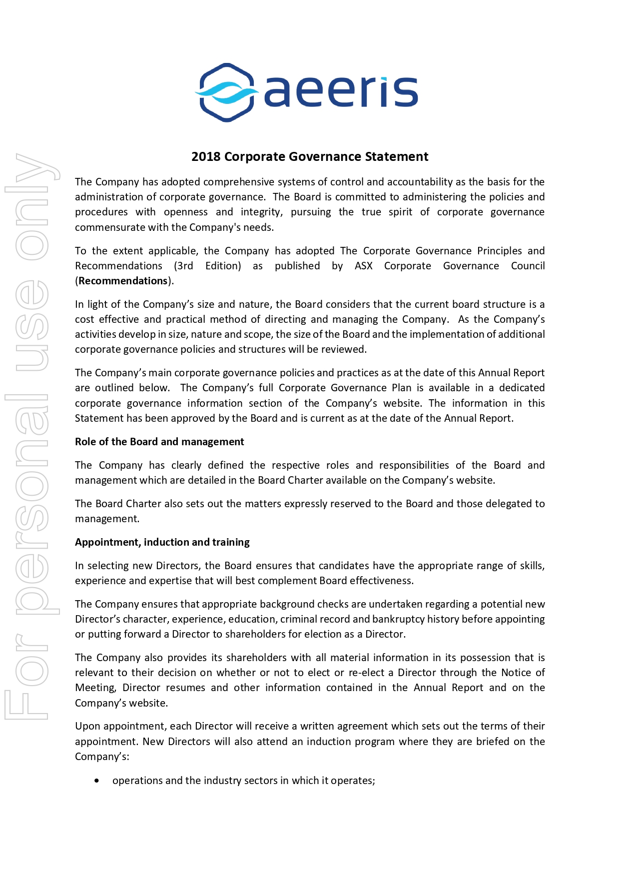 Corporate Governance Statement 2018